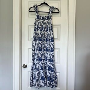 THML Blue and White Floral Smocked Dress Size M